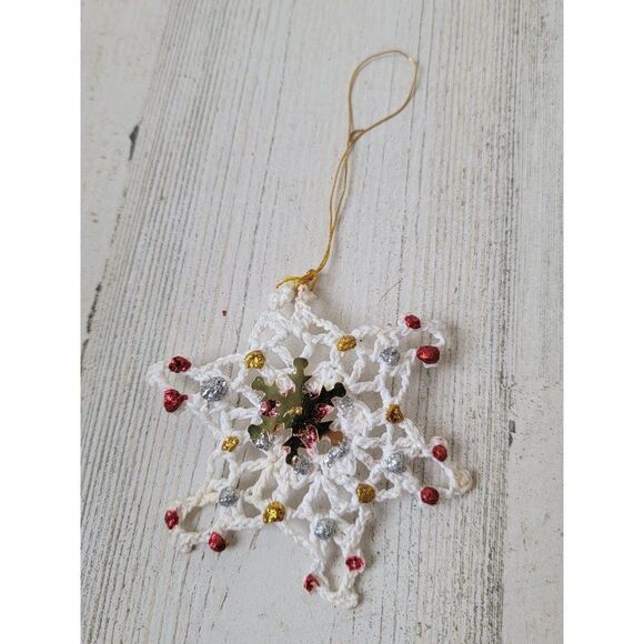 Handmade snowflake red gold glitter ornament Xmas decor - Picture 1 of 5